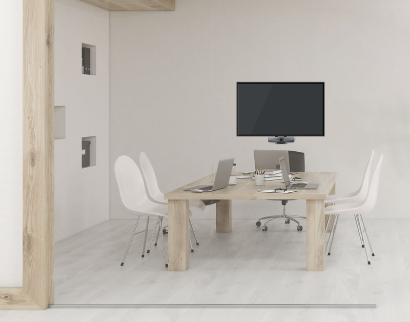 A dedicated all-in-one video conferencing camera with a wide field of view fits perfectly for medium-sized meeting rooms.